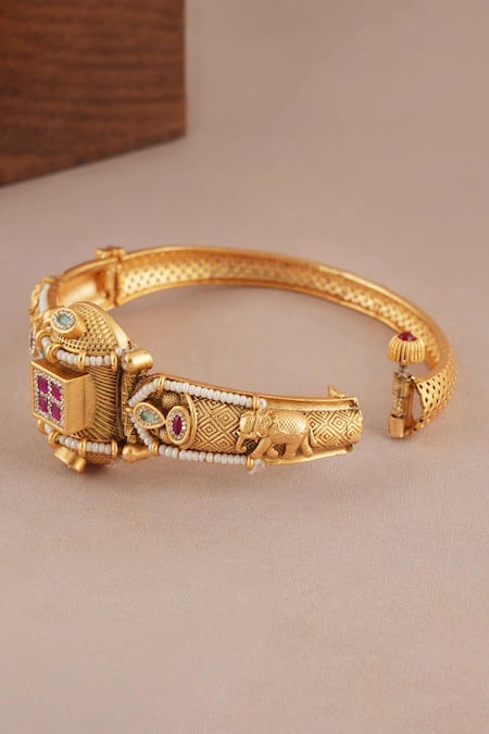 Buy_Smars Jewelry_Gold Plated Stones, Beads Antique Embellished Bangle _Online_at_Aza_Fashions