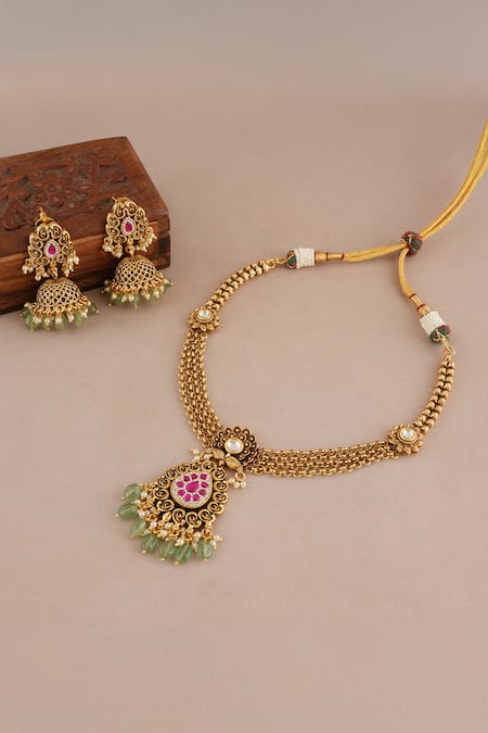 Smars Jewelry Antique Stone Work Pendant Necklace Set 