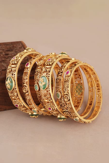 Smars Jewelry Antique Floral Carved Embellished Bangles - Set of 6 
