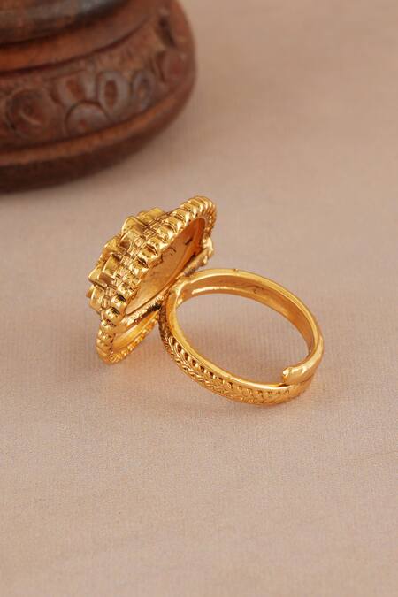 Buy_Smars Jewelry_Gold Plated Stones, Beads Floral Carved Embellished Finger Ring _Online_at_Aza_Fashions