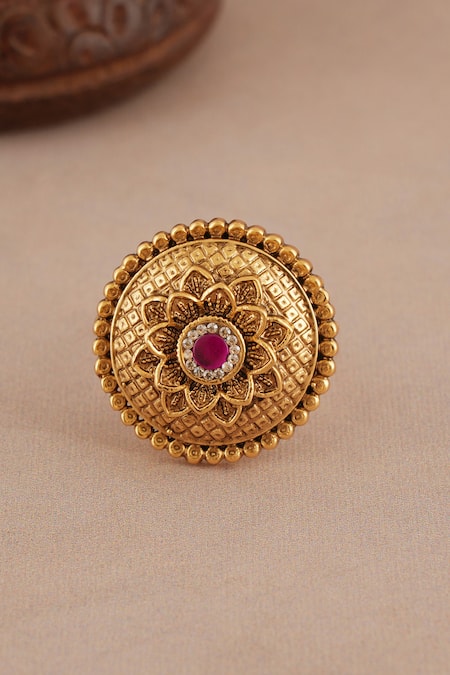 Smars Jewelry Floral Carved Embellished Finger Ring 