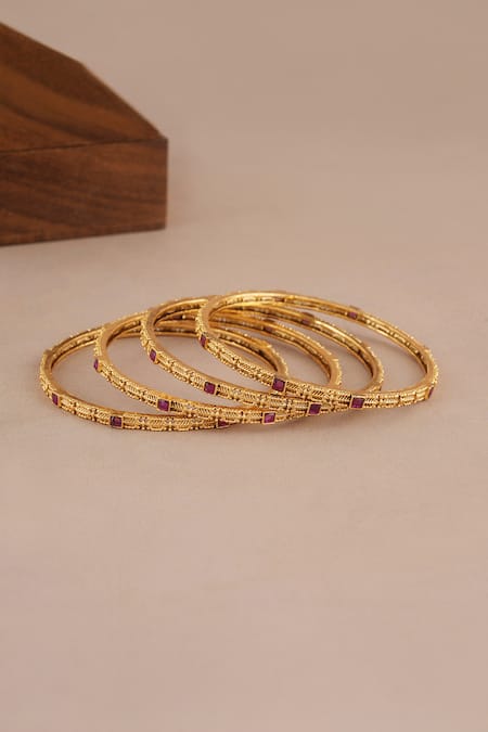 Smars Jewelry_Gold Plated Stones, Antique Ruby Studded Bangles - Set Of 4 _Online_at_Aza_Fashions