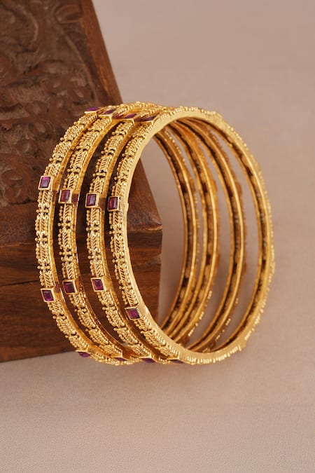 Smars Jewelry Antique Ruby Studded Bangles - Set of 4 