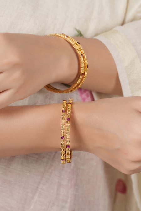 Smars Jewelry Antique Ruby Studded Bangles - Set of 4 