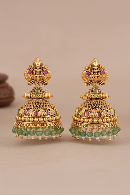 Smars Jewelry Maa Lakshmi Carved Antique Jhumkas 