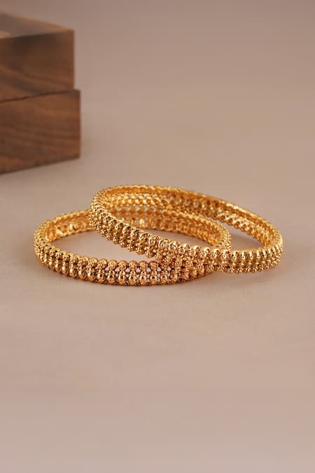 Smars Jewelry_Gold Plated Antique Carved Pair Of Bangles _Online_at_Aza_Fashions