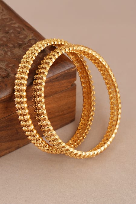 Buy_Smars Jewelry_Gold Plated Antique Carved Pair Of Bangles _Online_at_Aza_Fashions