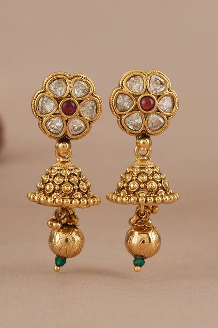 Smars Jewelry_Gold Plated Stones, Beads Rajwadi Antique Pendant Necklace Set _Online_at_Aza_Fashions