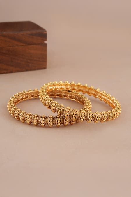 Smars Jewelry_Gold Plated Beads Antique Intricate Carved Pair Of Bangles _Online_at_Aza_Fashions