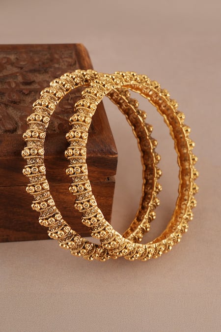 Shop_Smars Jewelry_Gold Plated Beads Antique Intricate Carved Pair Of Bangles _Online_at_Aza_Fashions