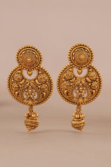 Smars Jewelry_Gold Plated Beads Maa Laksmi Intricate Carved Antique Choker Set _Online_at_Aza_Fashions