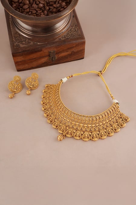 Smars Jewelry Maa Laksmi Intricate Carved Antique Choker Set 