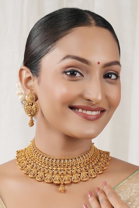 Smars Jewelry Maa Laksmi Intricate Carved Antique Choker Set 