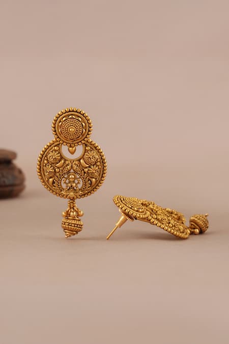 Shop_Smars Jewelry_Gold Plated Beads Maa Laksmi Intricate Carved Antique Choker Set _Online_at_Aza_Fashions