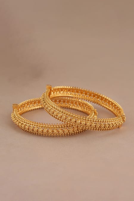 Buy_Smars Jewelry_Gold Plated Beads, Embroidery Antique Floral Carved Pair Of Bangles _Online_at_Aza_Fashions