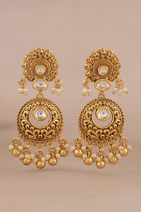 Smars Jewelry Antique Carved Kundan Dangler Earrings