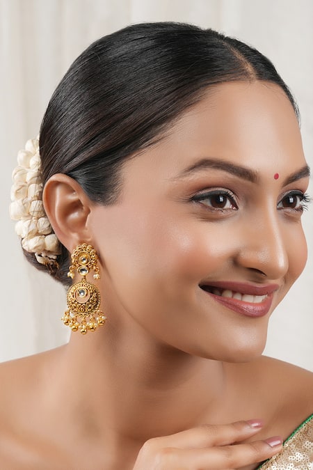 Smars Jewelry Antique Carved Kundan Dangler Earrings 