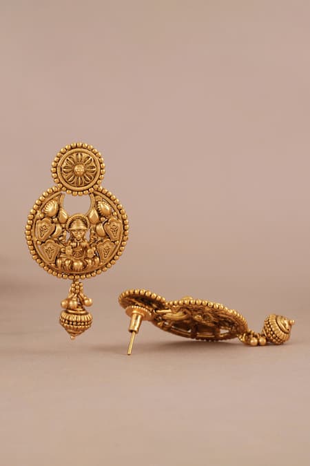 Smars Jewelry_Gold Plated Maa Laksmi Intricate Carved Antique Choker Set _Online_at_Aza_Fashions