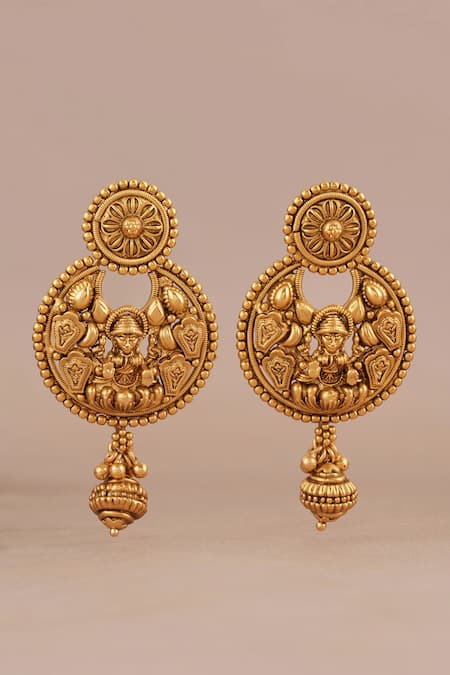 Buy_Smars Jewelry_Gold Plated Maa Laksmi Intricate Carved Antique Choker Set _Online_at_Aza_Fashions