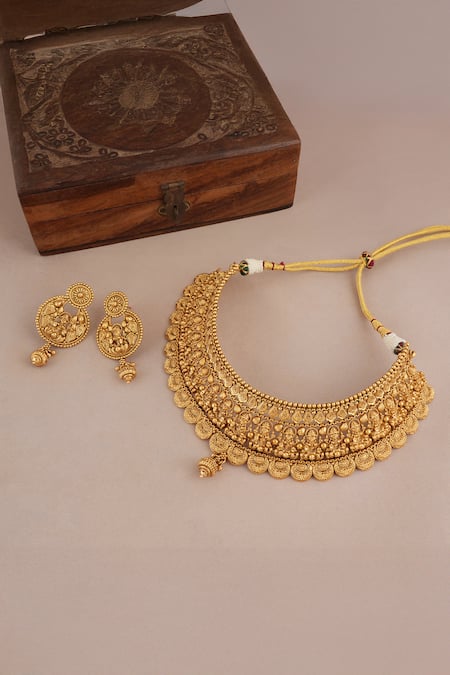 Smars Jewelry Maa Laksmi Intricate Carved Antique Choker Set 