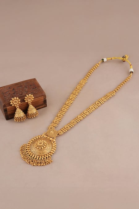Smars Jewelry Antique Carved Pendant Necklace & Jhumkas Set 