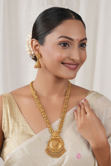 Smars Jewelry Antique Carved Pendant Necklace & Jhumkas Set 