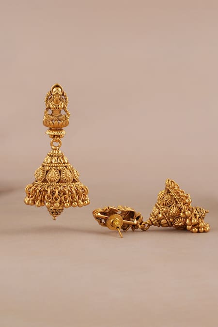 Smars Jewelry_Gold Plated Beads Maa Laksmi Carved Antique Pendant Necklace Set _Online_at_Aza_Fashions