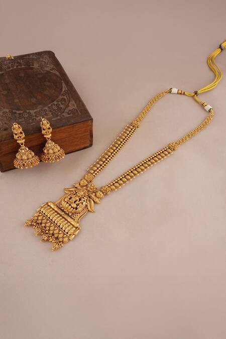 Smars Jewelry Maa Laksmi Carved Antique Pendant Necklace Set 