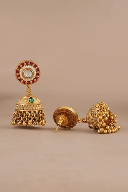 Smars Jewelry_Multi Color Stones, Pearls Elephant Carved Antique Rajwadi Choker Set _Online_at_Aza_Fashions