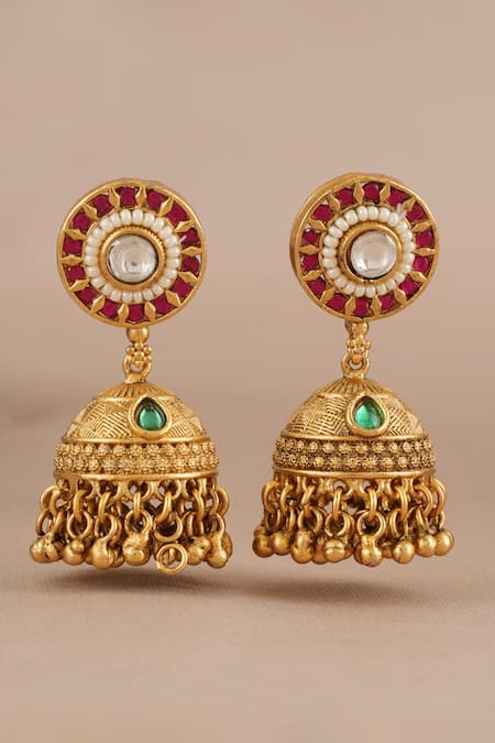 Buy_Smars Jewelry_Multi Color Stones, Pearls Elephant Carved Antique Rajwadi Choker Set _Online_at_Aza_Fashions