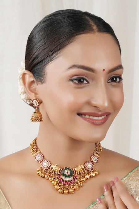 Smars Jewelry Elephant Carved Antique Rajwadi Choker Set 