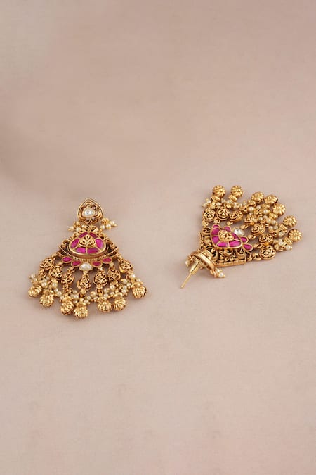 Smars Jewelry_Gold Plated Pearls, Stones Antique Rajwadi Necklace Set _Online_at_Aza_Fashions