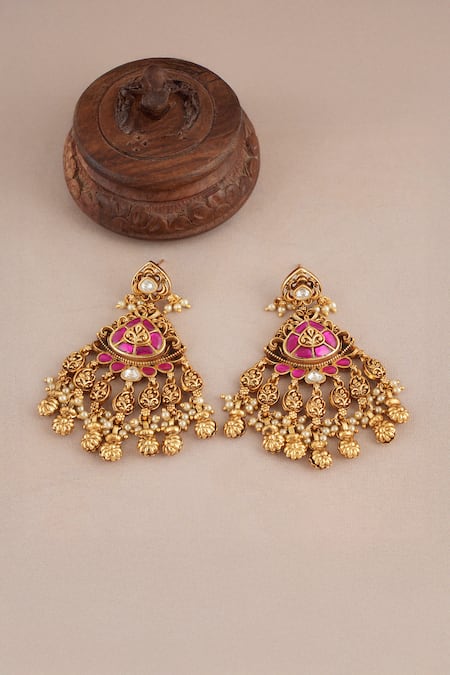 Buy_Smars Jewelry_Gold Plated Pearls, Stones Antique Rajwadi Necklace Set _Online_at_Aza_Fashions
