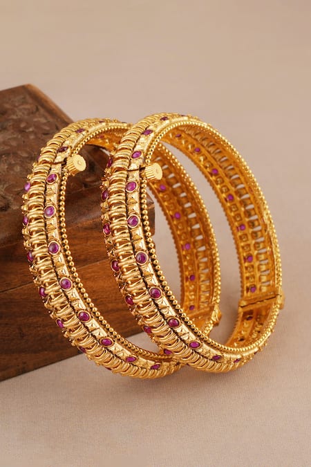 Shop_Smars Jewelry_Gold Plated Stones Antique Ruby Studded Pair Of Bangles _Online_at_Aza_Fashions