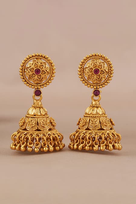 Buy_Smars Jewelry_Gold Plated Stones Antique Floral Carved Long Pendant Necklace Set _Online_at_Aza_Fashions