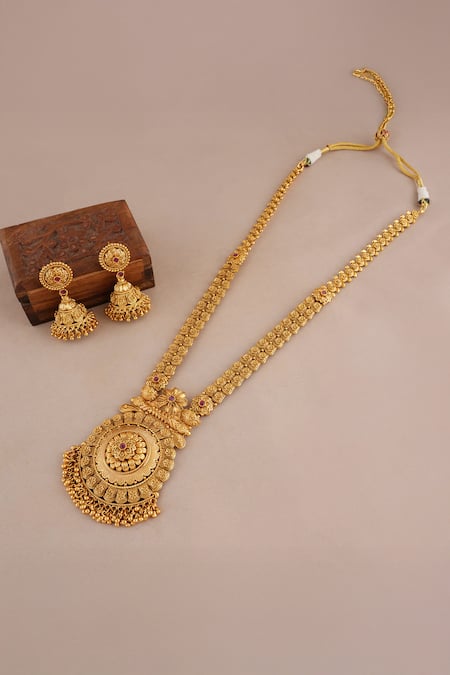 Smars Jewelry Antique Floral Carved Long Pendant Necklace Set 