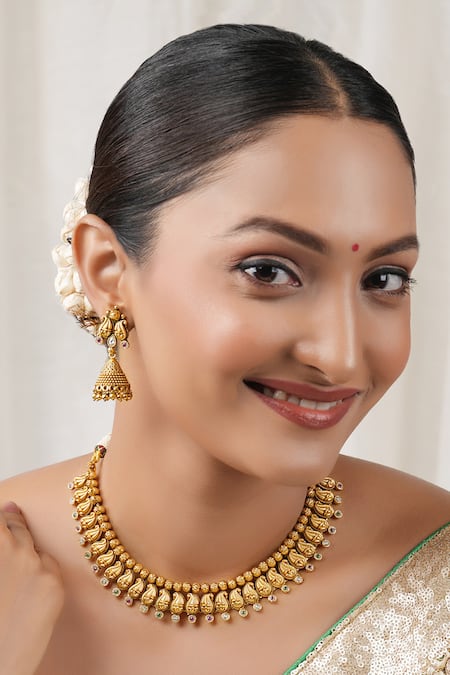 Smars Jewelry Antique Paisley Carved Choker & Jhumkas Set 