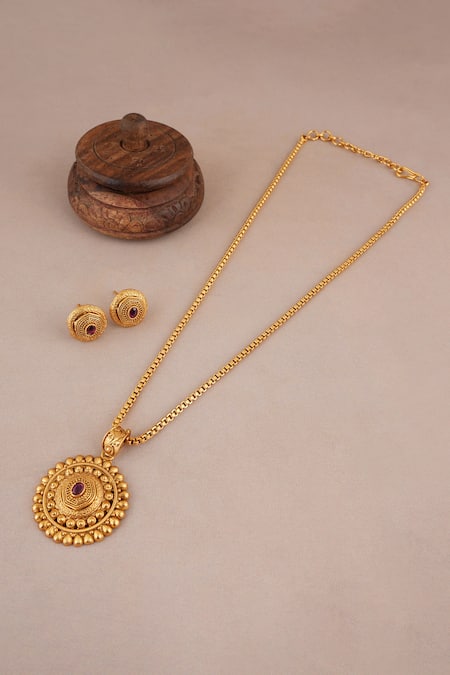 Smars Jewelry Antique Round Carved Pendant Necklace Set 