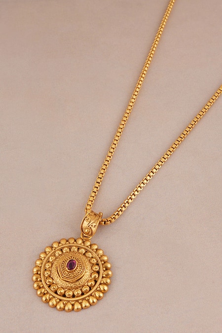 Shop_Smars Jewelry_Gold Plated Stones Antique Round Carved Pendant Necklace Set _Online_at_Aza_Fashions