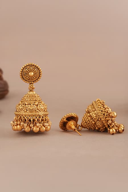 Buy_Smars Jewelry_Gold Plated Beads Antique Carved Traditional Choker Necklace Set _Online_at_Aza_Fashions