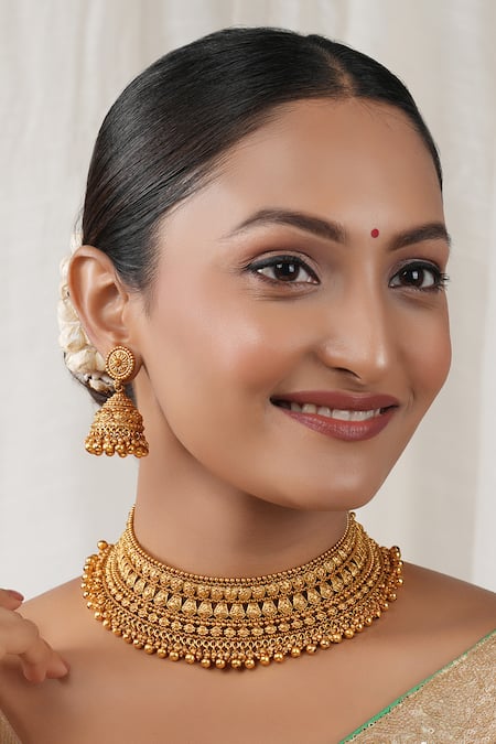 Smars Jewelry Antique Carved Traditional Choker Necklace Set 