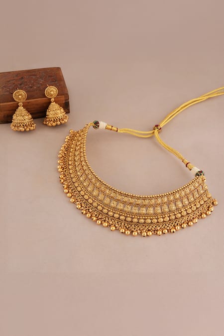 Smars Jewelry Antique Carved Traditional Choker Necklace Set 