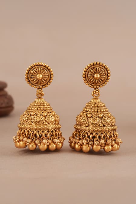 Shop_Smars Jewelry_Gold Plated Beads Antique Carved Traditional Choker Necklace Set _Online_at_Aza_Fashions