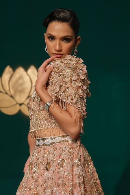 Niloufer By Aasif Ally Gold Tissue Sequins, Metallic Thread, Embroidery, Hand Work Cape And Lehenga Set Online at Aza Fashions Niloufer By Aasif Ally_Gold Tissue Sequins, Metallic Thread, Embroidery, Hand Work Cape And Lehenga Set _Online_at_Aza_Fashions