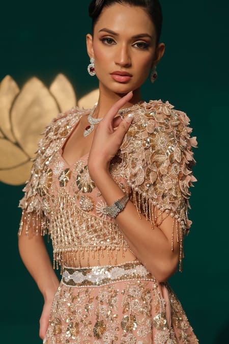 Buy Niloufer By Aasif Ally Gold Tissue Sequins, Metallic Thread, Embroidery, Hand Work Cape And Lehenga Set Online at Aza Fashions Buy_Niloufer By Aasif Ally_Gold Tissue Sequins, Metallic Thread, Embroidery, Hand Work Cape And Lehenga Set _Online_at_Aza_Fashions