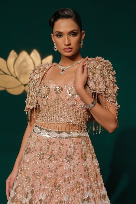 Buy Niloufer By Aasif Ally Gold Tissue Sequins, Metallic Thread, Embroidery, Hand Work Cape And Lehenga Set Buy_Niloufer By Aasif Ally_Gold Tissue Sequins, Metallic Thread, Embroidery, Hand Work Cape And Lehenga Set