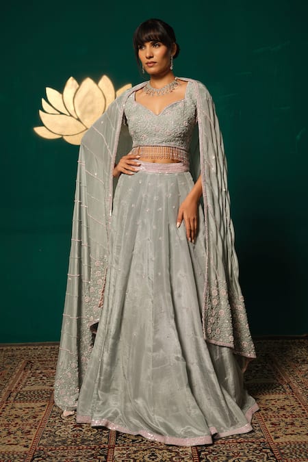 Niloufer By Aasif Ally Floral Embroidered Blouse Lehenga Set 