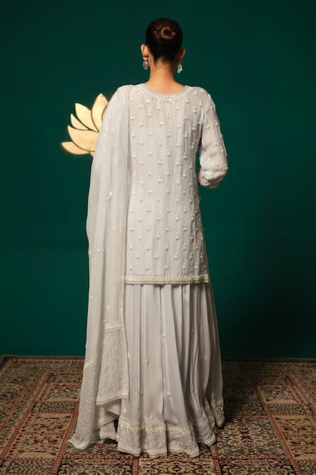 Niloufer By Aasif Ally Floral Butti Embroidered Kurta Sharara Set 