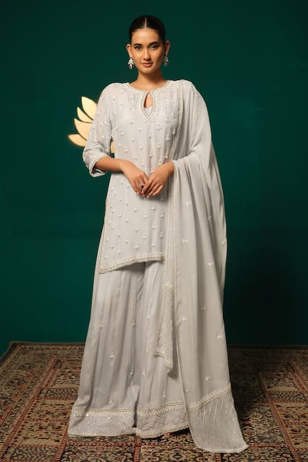 Niloufer By Aasif Ally Floral Butti Embroidered Kurta Sharara Set 