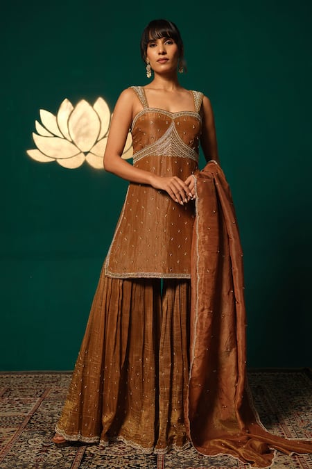 Niloufer By Aasif Ally Scattered Embroidered Shimmer Kurta Sharara Set 